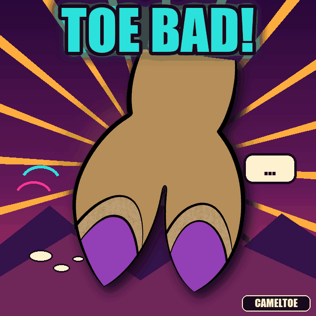 Two-toed CamelToe NFT foot with purple nails under the words Toe Bad.